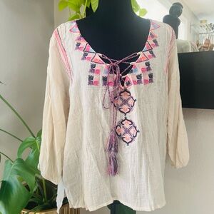 Love Stitch Boho Peasant Blouse